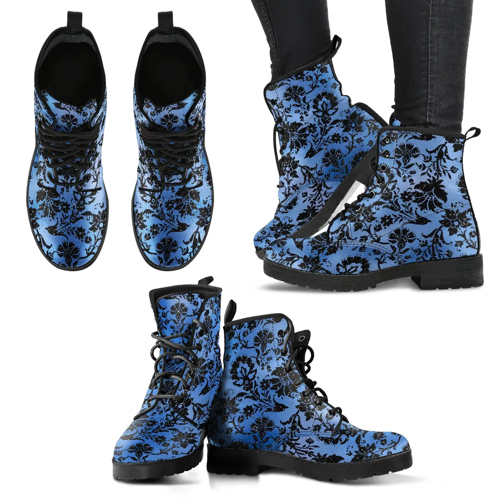 Combat Boots - Blue Pattern #101 | Unisex Adult Shoes, Vegan Leather Handmade Lace Up Boots, Custom Shoes Boho, Vintage Style, Aesthetic